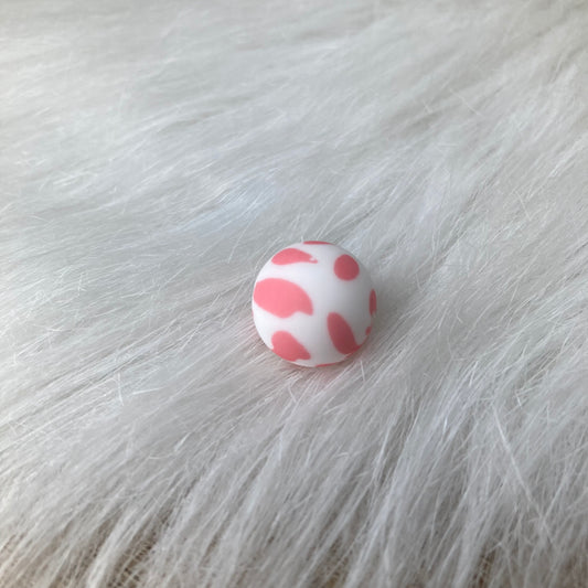 Siliconen kraal 15mm - rond - roze vlekken