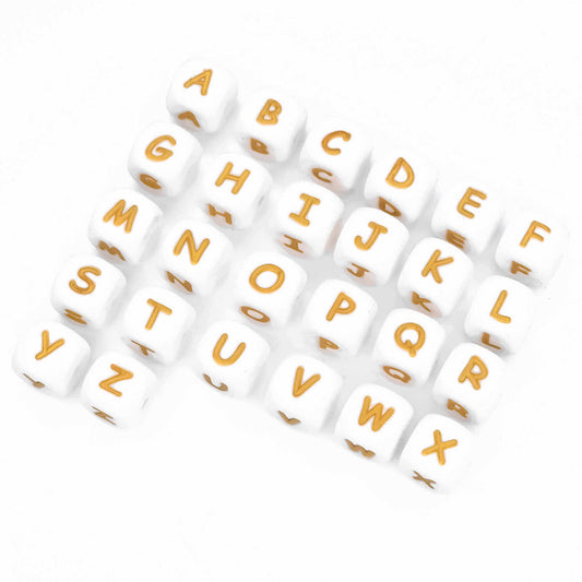 Siliconen Letterkralen Wit 12 mm Vierkant Per Stuk wit/goud