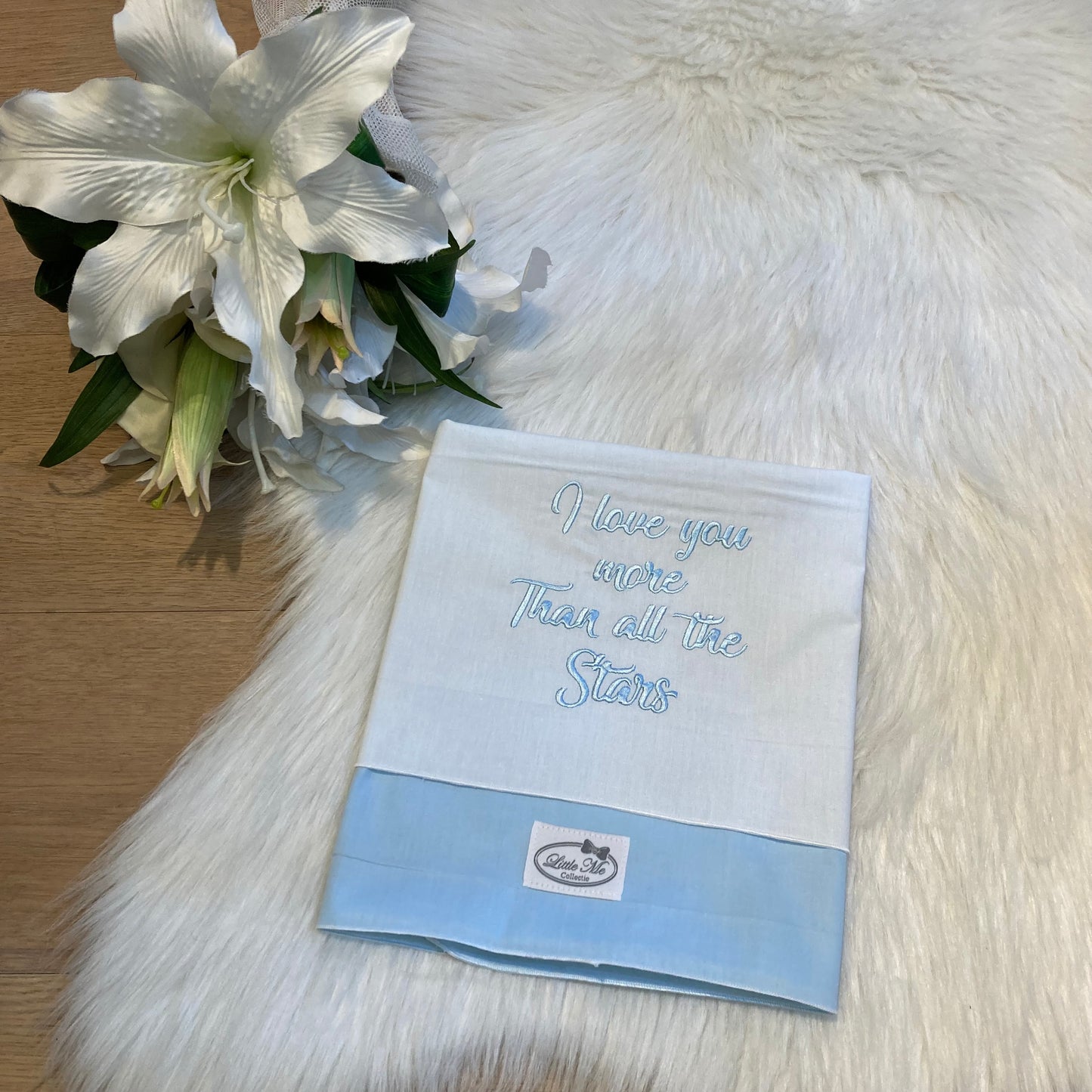 Laken "I love you more than all the stars" Classic love lichtblauw