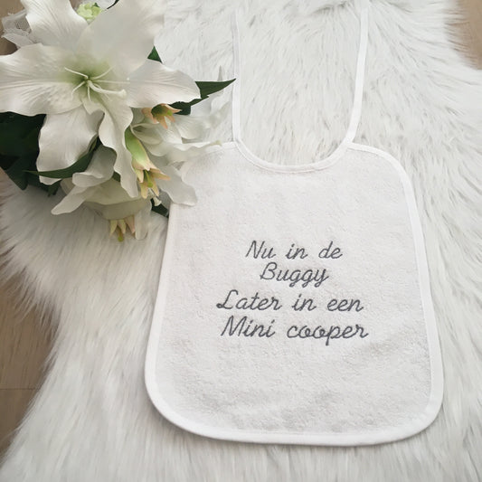 Slab Nu in de buggy later in de Mini cooper