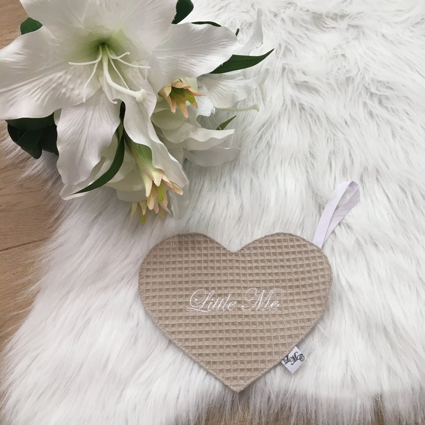 Speendoek hart warm wafel beige