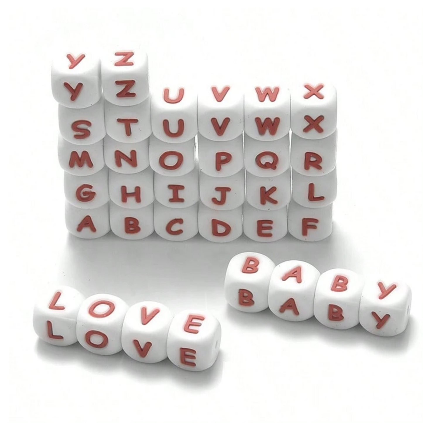 Siliconen Letterkralen Wit 12 mm Vierkant Per Stuk wit/roze