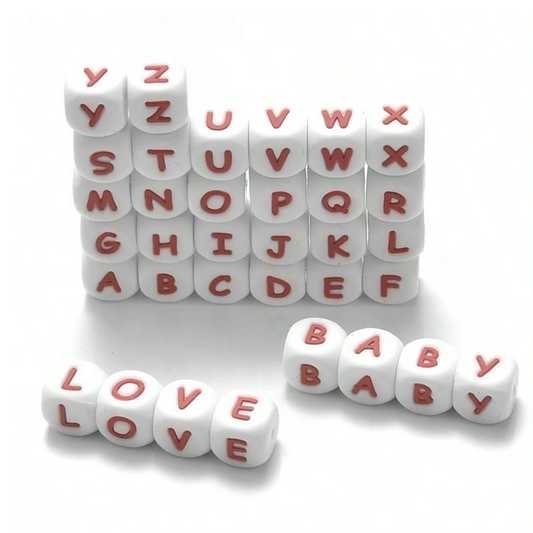 Siliconen Letterkralen Wit 12 mm Vierkant Per Stuk wit/roze