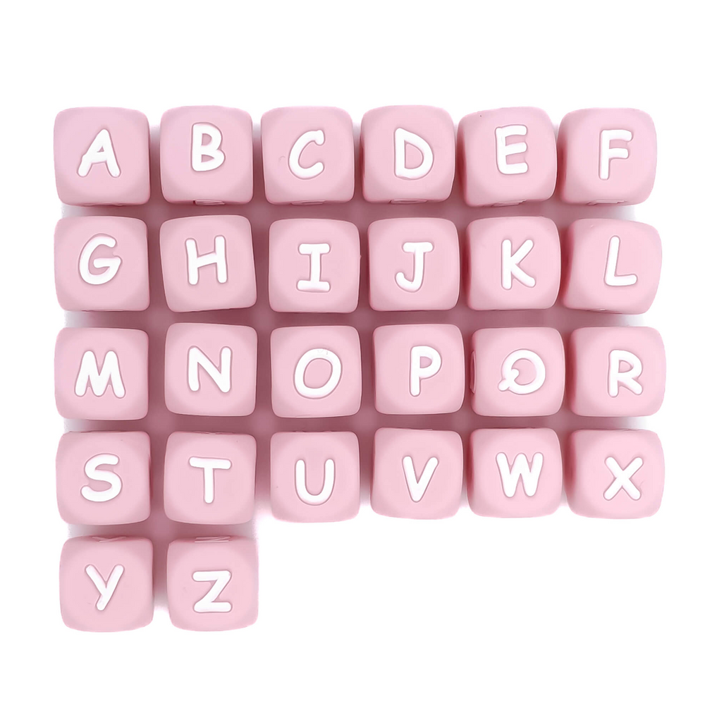Siliconen Letterkralen Wit 12 mm Vierkant Per Stuk roze/wit