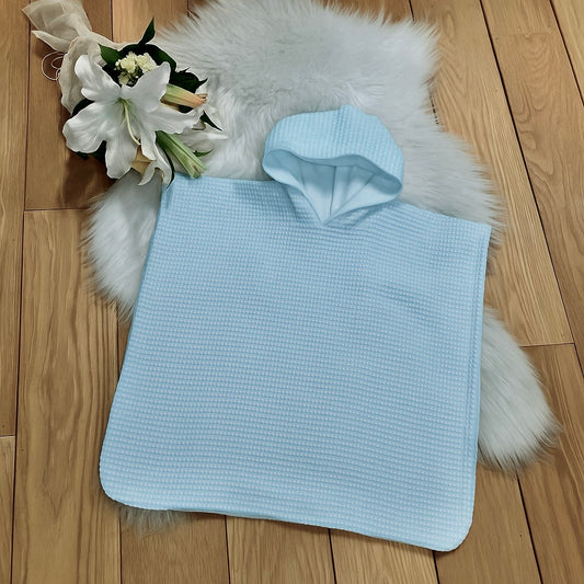 Poncho warm wafel lichtblauw