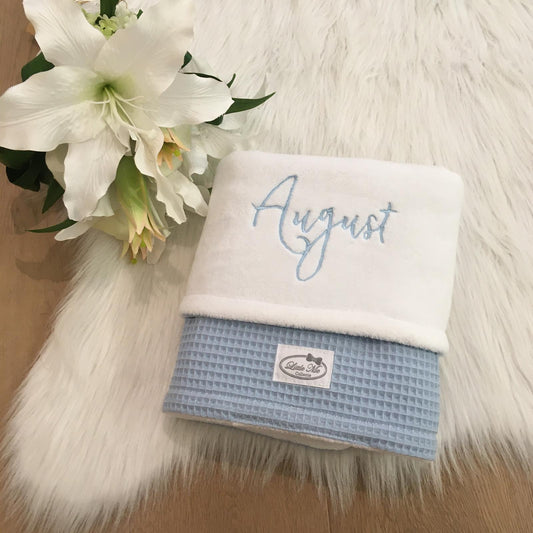 Winterdeken Warm wafel lichtblauw/wit